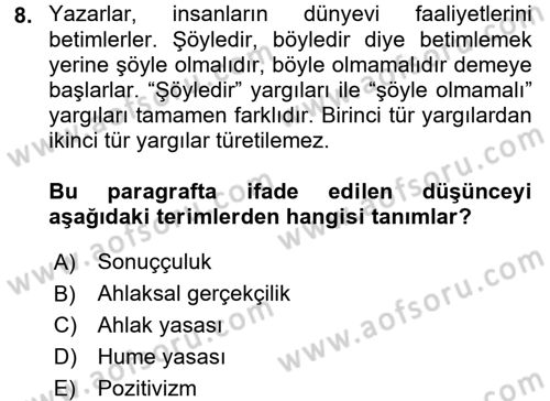 İş Etiği Dersi 2016 - 2017 Yılı (Vize) Ara Sınav Soruları 8. Soru