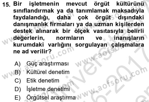 İş Etiği Dersi 2016 - 2017 Yılı (Final) Dönem Sonu Sınav Soruları 15. Soru