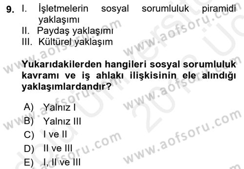İş Etiği Dersi 2017 - 2018 Yılı 3 Ders Sınav Soruları 9. Soru