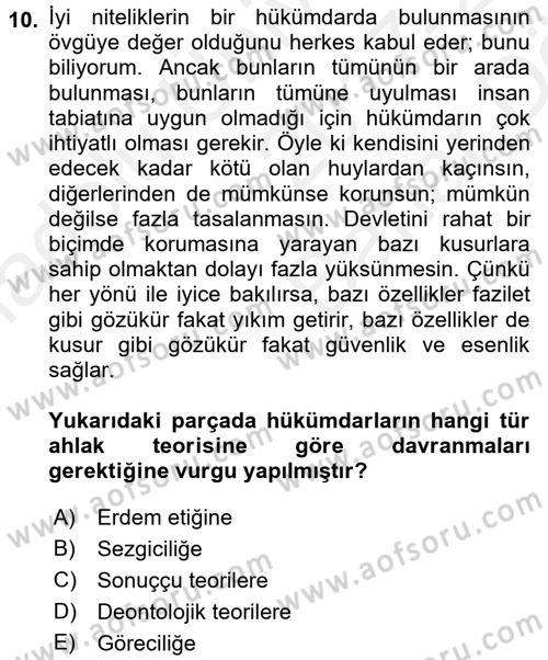 İş Etiği Dersi 2017 - 2018 Yılı (Vize) Ara Sınav Soruları 10. Soru