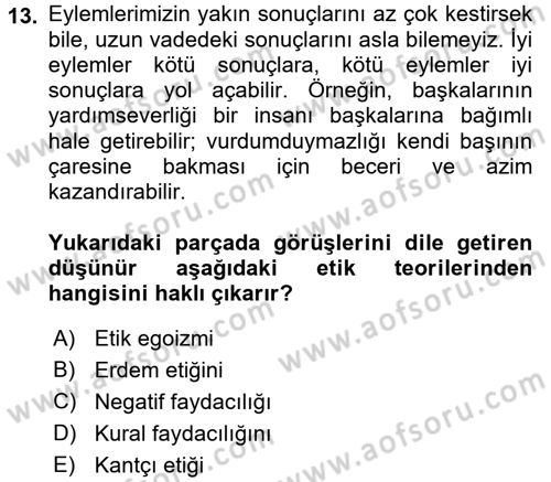 İş Etiği Dersi 2017 - 2018 Yılı (Vize) Ara Sınav Soruları 13. Soru