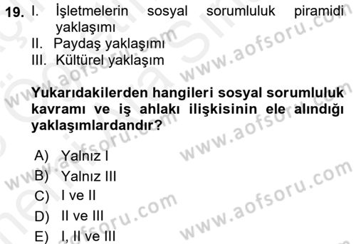 İş Etiği Dersi 2017 - 2018 Yılı (Vize) Ara Sınav Soruları 19. Soru