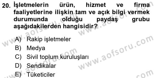 İş Etiği Dersi 2017 - 2018 Yılı (Vize) Ara Sınav Soruları 20. Soru