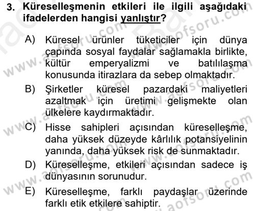 İş Etiği Dersi 2017 - 2018 Yılı (Vize) Ara Sınav Soruları 3. Soru