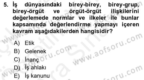 İş Etiği Dersi 2017 - 2018 Yılı (Vize) Ara Sınav Soruları 5. Soru