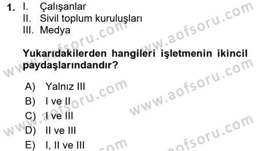 İş Etiği Dersi 2017 - 2018 Yılı (Final) Dönem Sonu Sınav Soruları 1. Soru