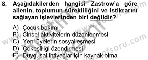 Sosyal Hizmet Kuruluşları Dersi 2012 - 2013 Yılı (Vize) Ara Sınav Soruları 8. Soru