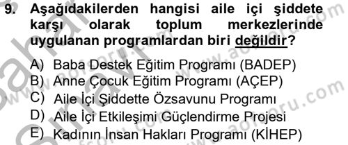 Sosyal Hizmet Kuruluşları Dersi 2012 - 2013 Yılı (Vize) Ara Sınav Soruları 9. Soru
