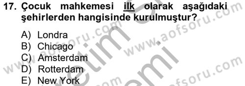 Sosyal Hizmet Kuruluşları Dersi 2012 - 2013 Yılı (Final) Dönem Sonu Sınav Soruları 17. Soru