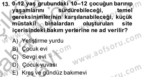 Sosyal Hizmet Kuruluşları Dersi 2013 - 2014 Yılı (Vize) Ara Sınav Soruları 13. Soru