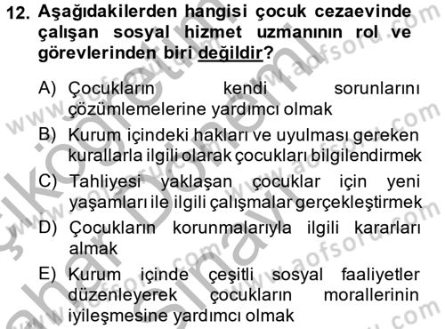 Sosyal Hizmet Kuruluşları Dersi 2013 - 2014 Yılı (Final) Dönem Sonu Sınav Soruları 12. Soru