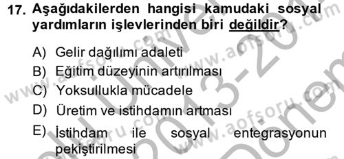 Sosyal Hizmet Kuruluşları Dersi 2013 - 2014 Yılı (Final) Dönem Sonu Sınav Soruları 17. Soru