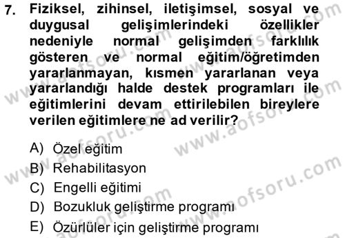 Sosyal Hizmet Kuruluşları Dersi 2013 - 2014 Yılı (Final) Dönem Sonu Sınav Soruları 7. Soru