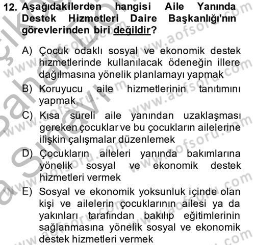 Sosyal Hizmet Kuruluşları Dersi 2014 - 2015 Yılı (Vize) Ara Sınav Soruları 12. Soru