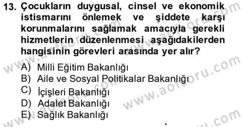 Sosyal Hizmet Kuruluşları Dersi 2014 - 2015 Yılı (Vize) Ara Sınav Soruları 13. Soru