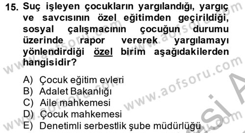 Sosyal Hizmet Kuruluşları Dersi 2014 - 2015 Yılı (Vize) Ara Sınav Soruları 15. Soru
