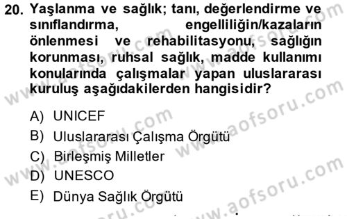 Sosyal Hizmet Kuruluşları Dersi 2014 - 2015 Yılı (Vize) Ara Sınav Soruları 20. Soru