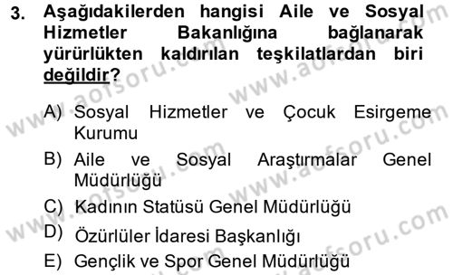 Sosyal Hizmet Kuruluşları Dersi 2014 - 2015 Yılı (Vize) Ara Sınav Soruları 3. Soru