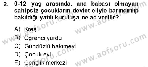 Sosyal Hizmet Kuruluşları Dersi 2014 - 2015 Yılı (Final) Dönem Sonu Sınav Soruları 2. Soru