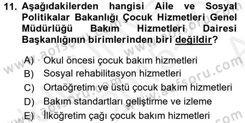Sosyal Hizmet Kuruluşları Dersi 2015 - 2016 Yılı (Vize) Ara Sınav Soruları 11. Soru