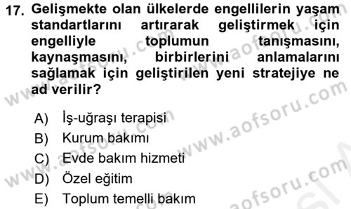 Sosyal Hizmet Kuruluşları Dersi 2015 - 2016 Yılı (Vize) Ara Sınav Soruları 17. Soru
