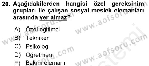 Sosyal Hizmet Kuruluşları Dersi 2015 - 2016 Yılı (Vize) Ara Sınav Soruları 20. Soru