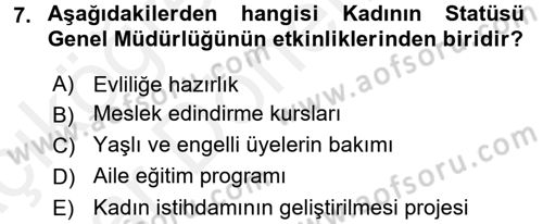 Sosyal Hizmet Kuruluşları Dersi 2015 - 2016 Yılı (Vize) Ara Sınav Soruları 7. Soru