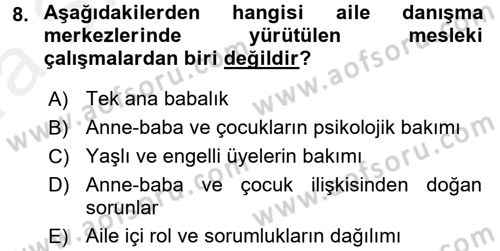 Sosyal Hizmet Kuruluşları Dersi 2015 - 2016 Yılı (Vize) Ara Sınav Soruları 8. Soru