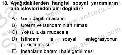 Sosyal Hizmet Kuruluşları Dersi 2015 - 2016 Yılı (Final) Dönem Sonu Sınav Soruları 18. Soru