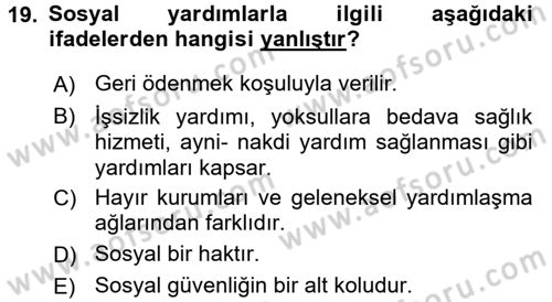Sosyal Hizmet Kuruluşları Dersi 2015 - 2016 Yılı (Final) Dönem Sonu Sınav Soruları 19. Soru