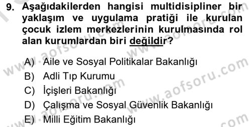 Sosyal Hizmet Kuruluşları Dersi 2015 - 2016 Yılı (Final) Dönem Sonu Sınav Soruları 9. Soru