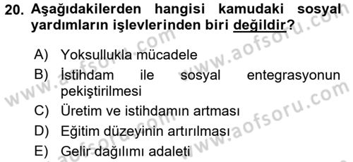 Sosyal Hizmet Kuruluşları Dersi 2015 - 2016 Yılı Tek Ders Sınav Soruları 20. Soru
