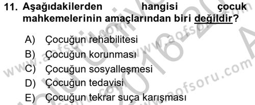 Sosyal Hizmet Kuruluşları Dersi 2016 - 2017 Yılı (Vize) Ara Sınav Soruları 11. Soru