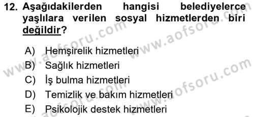 Sosyal Hizmet Kuruluşları Dersi 2016 - 2017 Yılı (Vize) Ara Sınav Soruları 12. Soru