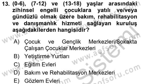 Sosyal Hizmet Kuruluşları Dersi 2016 - 2017 Yılı (Vize) Ara Sınav Soruları 13. Soru