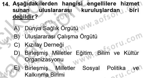 Sosyal Hizmet Kuruluşları Dersi 2016 - 2017 Yılı (Vize) Ara Sınav Soruları 14. Soru