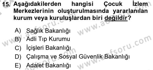 Sosyal Hizmet Kuruluşları Dersi 2016 - 2017 Yılı (Vize) Ara Sınav Soruları 15. Soru