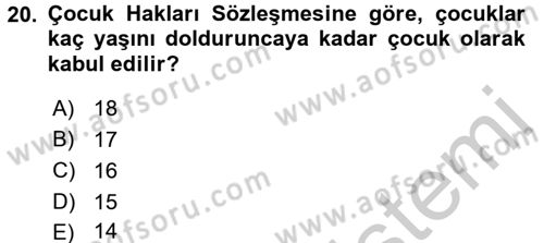 Sosyal Hizmet Kuruluşları Dersi 2016 - 2017 Yılı (Vize) Ara Sınav Soruları 20. Soru