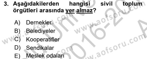 Sosyal Hizmet Kuruluşları Dersi 2016 - 2017 Yılı (Vize) Ara Sınav Soruları 3. Soru