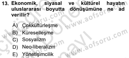 Sosyal Hizmet Kuruluşları Dersi 2016 - 2017 Yılı (Final) Dönem Sonu Sınav Soruları 13. Soru