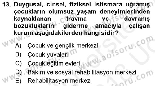 Sosyal Hizmet Kuruluşları Dersi 2017 - 2018 Yılı 3 Ders Sınav Soruları 13. Soru