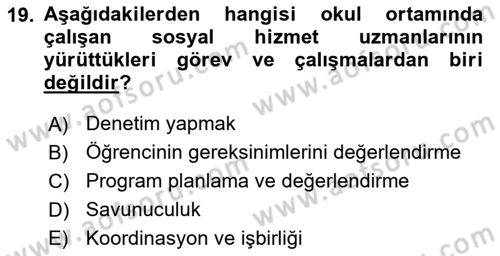Sosyal Hizmet Kuruluşları Dersi 2017 - 2018 Yılı 3 Ders Sınav Soruları 19. Soru