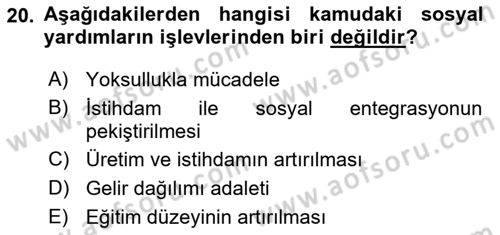 Sosyal Hizmet Kuruluşları Dersi 2017 - 2018 Yılı 3 Ders Sınav Soruları 20. Soru