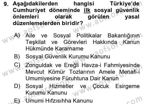 Sosyal Hizmet Kuruluşları Dersi 2017 - 2018 Yılı (Vize) Ara Sınav Soruları 9. Soru