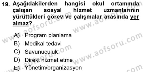 Sosyal Hizmet Kuruluşları Dersi 2017 - 2018 Yılı (Final) Dönem Sonu Sınav Soruları 19. Soru