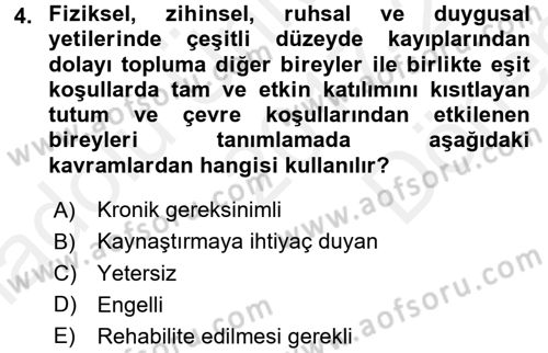 Sosyal Hizmet Kuruluşları Dersi 2017 - 2018 Yılı (Final) Dönem Sonu Sınav Soruları 4. Soru
