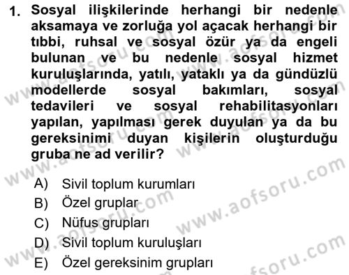 Sosyal Hizmet Kuruluşları Dersi 2018 - 2019 Yılı 3 Ders Sınav Soruları 1. Soru