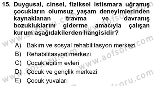 Sosyal Hizmet Kuruluşları Dersi 2018 - 2019 Yılı 3 Ders Sınav Soruları 15. Soru