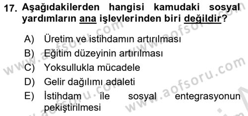 Sosyal Hizmet Kuruluşları Dersi 2018 - 2019 Yılı 3 Ders Sınav Soruları 17. Soru