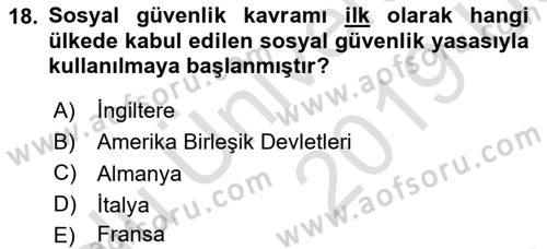 Sosyal Hizmet Kuruluşları Dersi 2018 - 2019 Yılı 3 Ders Sınav Soruları 18. Soru